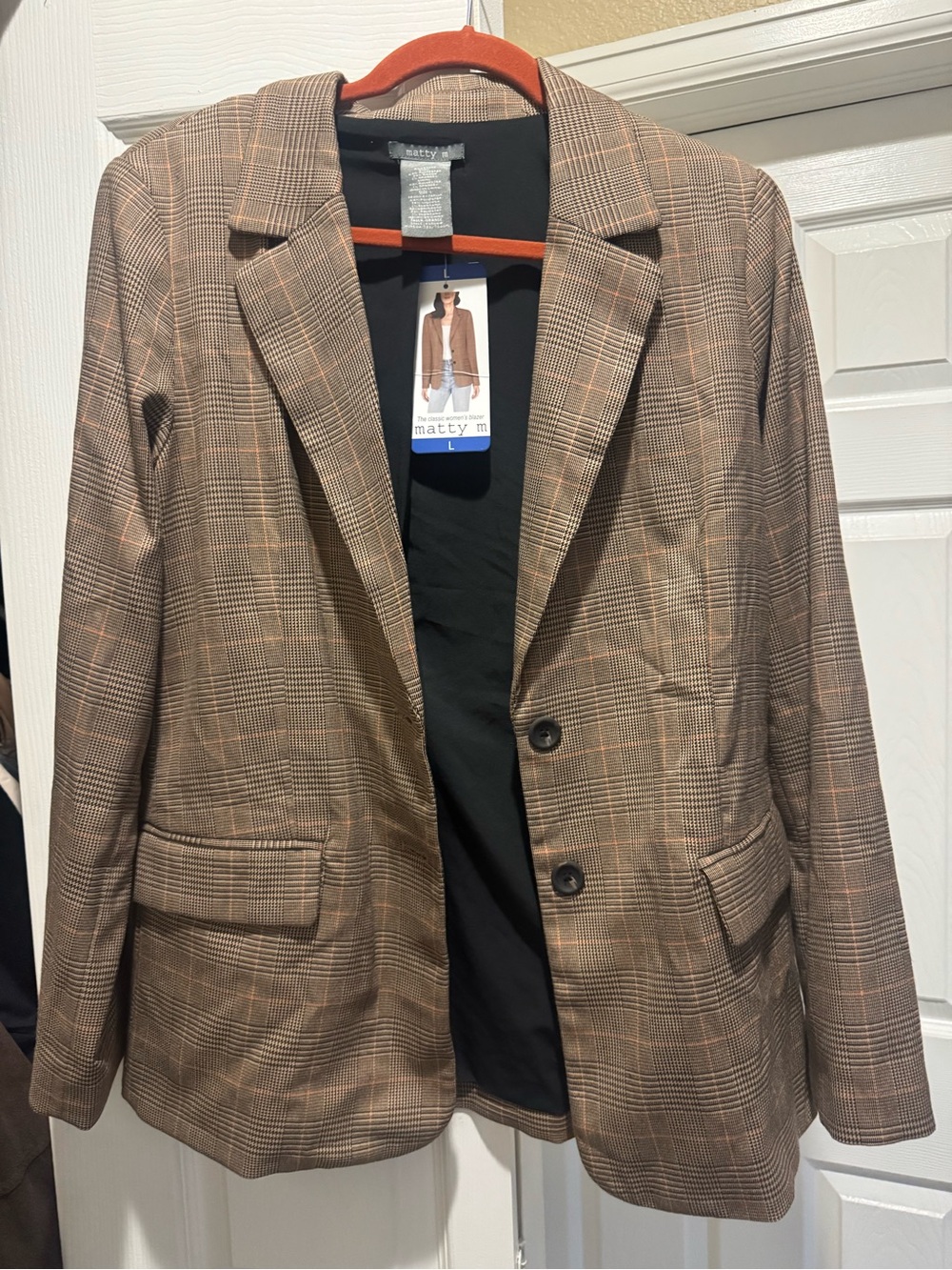 Matty M Brown Plaid Womens Blazer